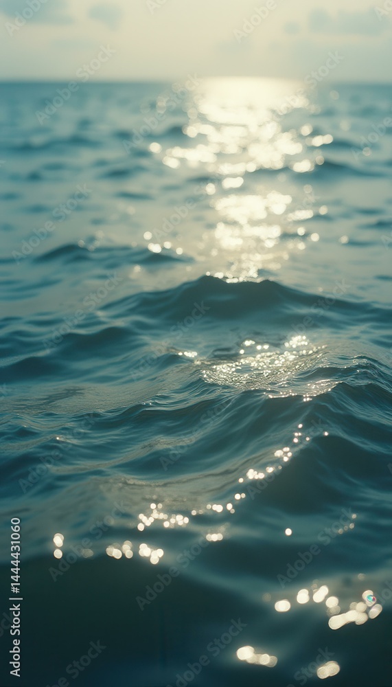 Aufkleber sunlit ripples: a serene ocean surface reflecting golden light, creating a calming and mesmerizing s