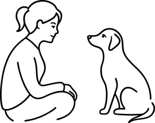 Continuous line art of a dog bonding with its owner symbolizing friendship loyalty and emotional ties ideal for pet care themes and minimalist animal illustrations