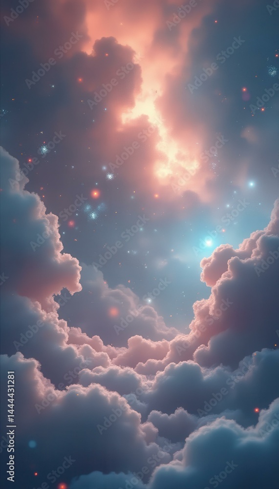 Aufkleber dreamy ethereal clouds illuminated by soft light in a surreal sky, resembling a gateway to another w