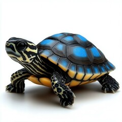Obraz premium Captivating Turtle Portrait: Blue-Spotted Shell on a White Background