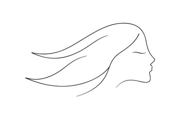 Elegant woman profile silhouette with flowing hair in minimalist line art style