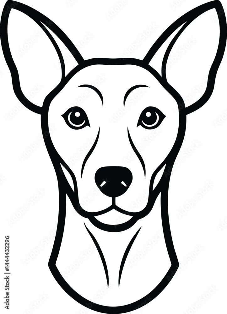 Poster elegant dog head front view created with black lines on white background showcasing simplicity in ca