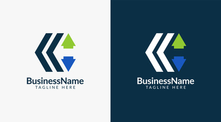 Modern logo template with letter c and arrow icon bar candlestick for trading, investment, finance, statistic, accounting or marketing business