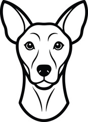 Elegant dog head front view created with black lines on white background showcasing simplicity in canine illustration ideal for pet art and modern decor