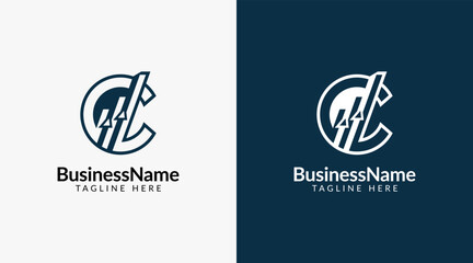 Modern logo template with letter c and arrow icon bar candlestick for trading, investment, finance, statistic, accounting or marketing business
