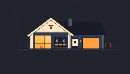 Modern home illuminated by smart technology at night.