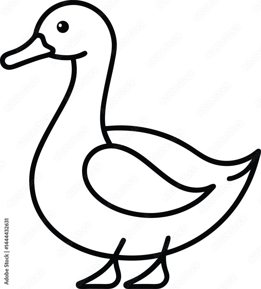 Poster duck depicted in continuous line art style minimalistic design ideal for nature themed illustrations