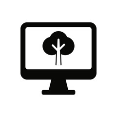Tree icon on computer monitor, symbolizing digital sustainability, eco-friendly technology or environmental awareness.