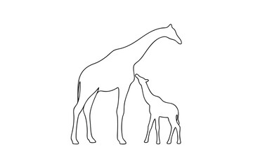 Giraffe family silhouette vector illustration mother and baby animal outline