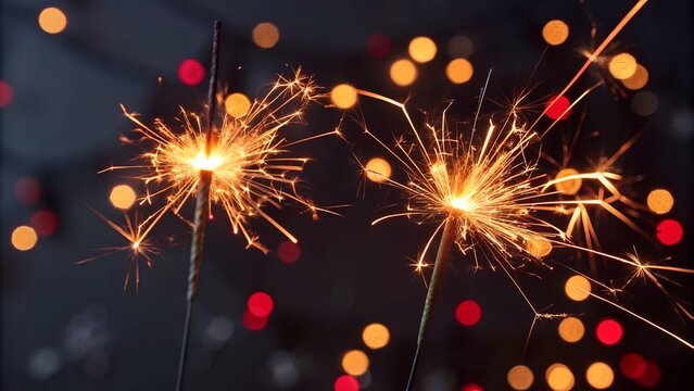Two Sparkling Sparklers Against a Bokeh Background