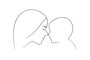 Mother and child minimalist outline illustration love and family bond concept
