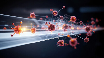 Viral infection spread digital environment 3d visualization scientific concept close-up view health risks
