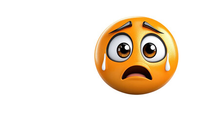 Fototapeta premium Anxious Orange Emoticon with Sweat Droplets on Transparent Background