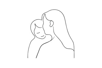 Mother and child embrace in a minimalist line art style illustration