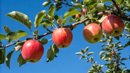Obraz premium Organic Apples Growing in Orchard Close-Up