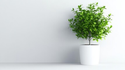 Fototapeta premium Serene Minimalist Plant in White Pot Against a Blank Wall