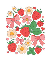 Strawberry and Daisy Bow with Pink T Shirt Design