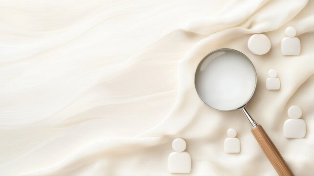 Magnifying glass on fabric background with people icon for recruitment recruitment job search hiring