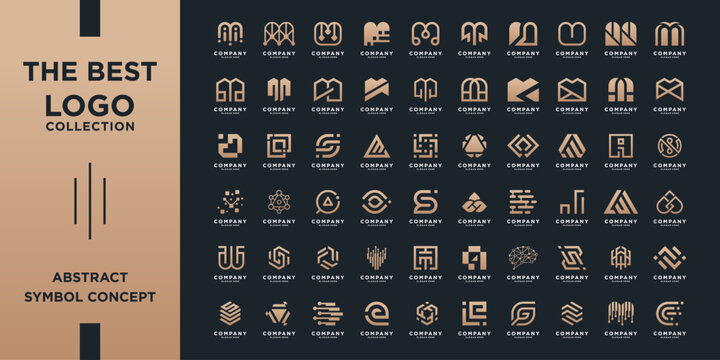 Mega logo collection, Abstract design concept for branding with golden gradient.