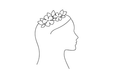 Minimalist female profile with floral crown elegant line art design