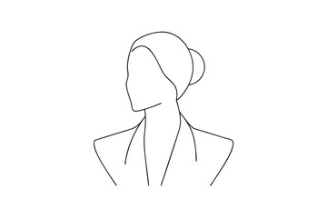 Minimalist line art illustration of elegant woman with bun hairstyle wearing blazer