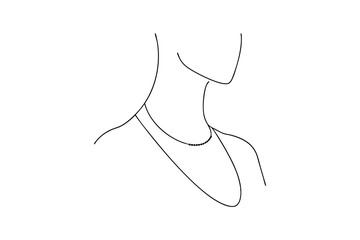 Womans silhouette with necklace minimalist line art elegant jewelry simple design vector