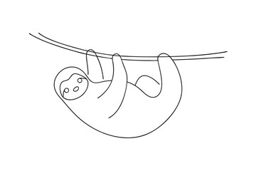 Minimalist line art illustration of a sloth hanging on a branch vector © Uttam