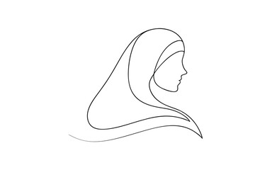 Elegant line art illustration of a muslim woman wearing a hijab