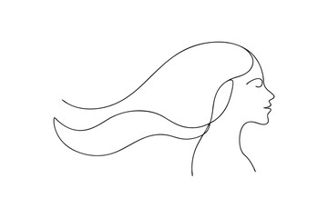 Elegant woman profile with flowing hair in minimalist one line art style