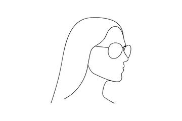 Woman in round sunglasses single line drawing minimalist portrait art style