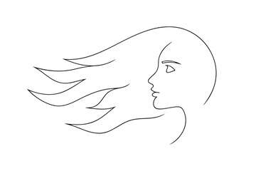 Minimalist woman profile line art illustration with flowing hair graphic design