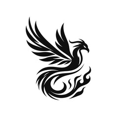 Black phoenix silhouette with flames in dynamic design  