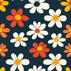 Fototapeta premium Daisy Field Delight a vibrant pattern showcases a field of daisies, with bold, stylized blooms in full display against a deep, rich backdrop. Capture the joy of blossoms.