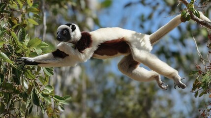 Obraz premium Verreaux's Sifaka Leap: Primate Acrobatic Flight