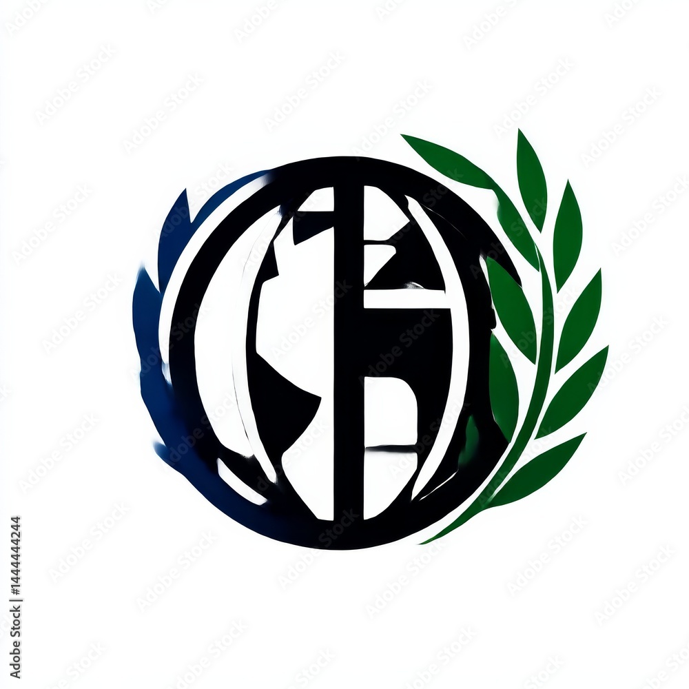 Poster Abstract Circle with Green Branch and Blue Swash for a Global Concept Design