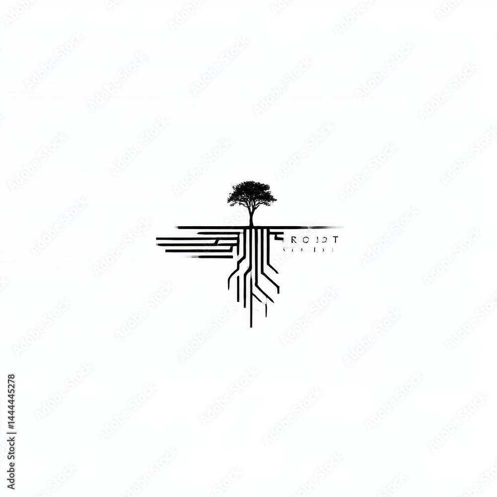 Aufkleber Digital Roots: A Fusion of Nature and Technology - Tree Root System Integrated with Circuitry in Minimalist Design 