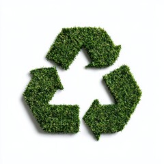 Eco-Friendly Recycling: A Green Recycle Symbol Made of Grass on a White Background Symbolizing Sustainability and Environmental Awareness