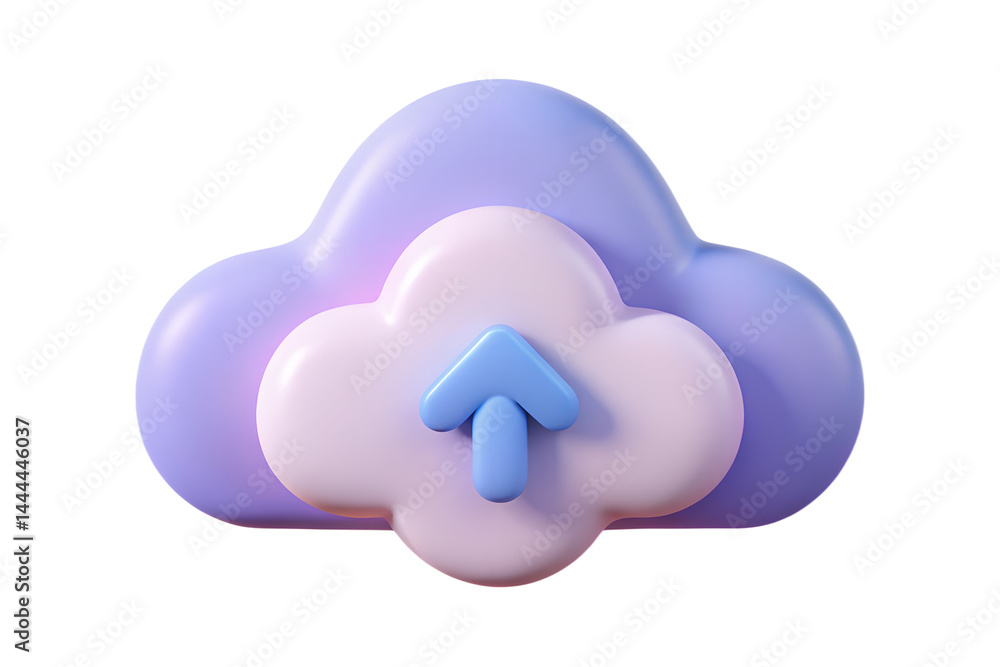 Poster 3d cloud upload icon render with pastel colors on background for cloud storage services