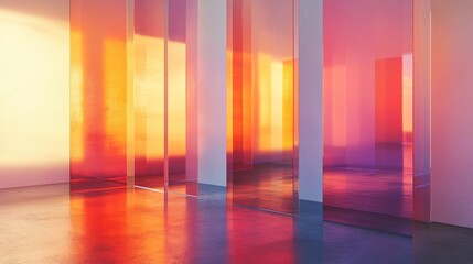 Colorful, translucent panels create a vibrant interior space.