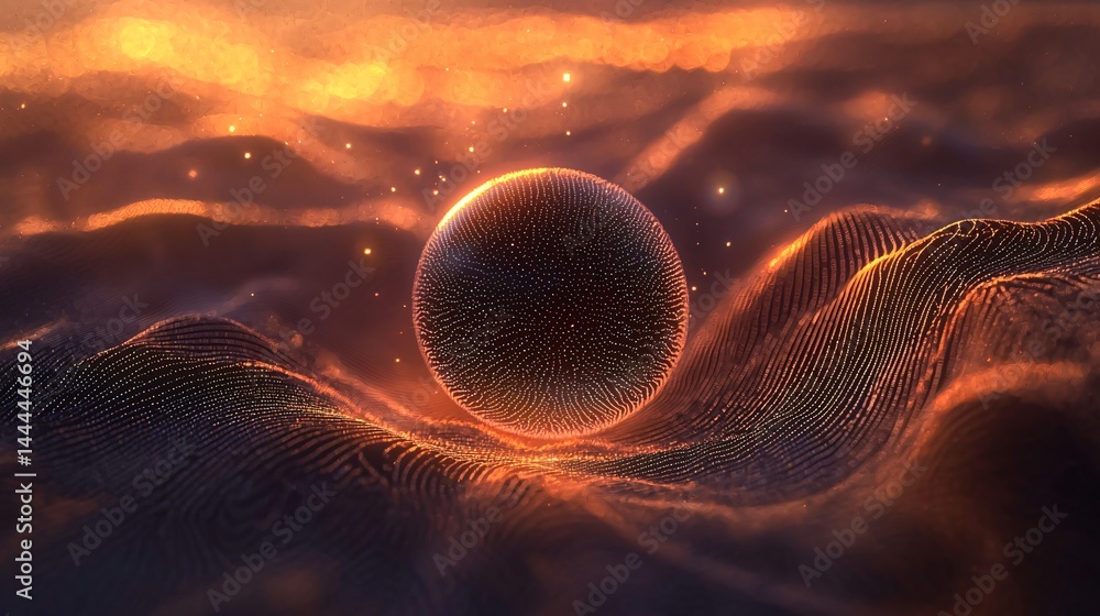 Poster a sphere drifting among soft clouds in a cosmic setting with atmospheric fog and magical light in a 