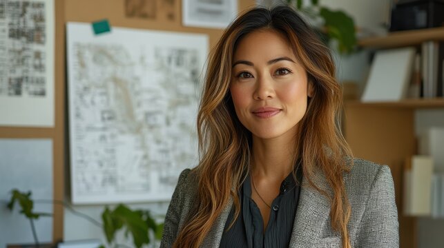 A businesswoman collaborating with designers to create an effective branding strategy for her company