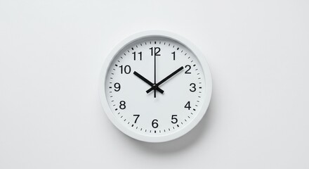 A simple white clock showing ten past ten against a plain white background in a minimalist style