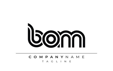BOM Creative Unique Modern Letter Logo Design. Stylized logo featuring a unique letter design, presenting abstract minimalist aesthetics and modern appeal.
