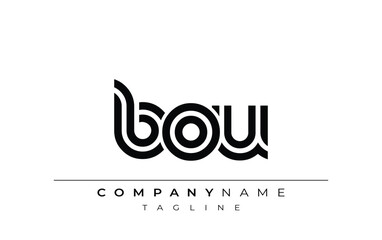 BOU Creative Unique Modern Letter Logo Design. Stylized logo featuring a unique letter design, presenting abstract minimalist aesthetics and modern appeal.