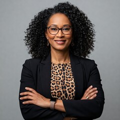 Confident Businesswoman with Bold Style and Warm Smile

