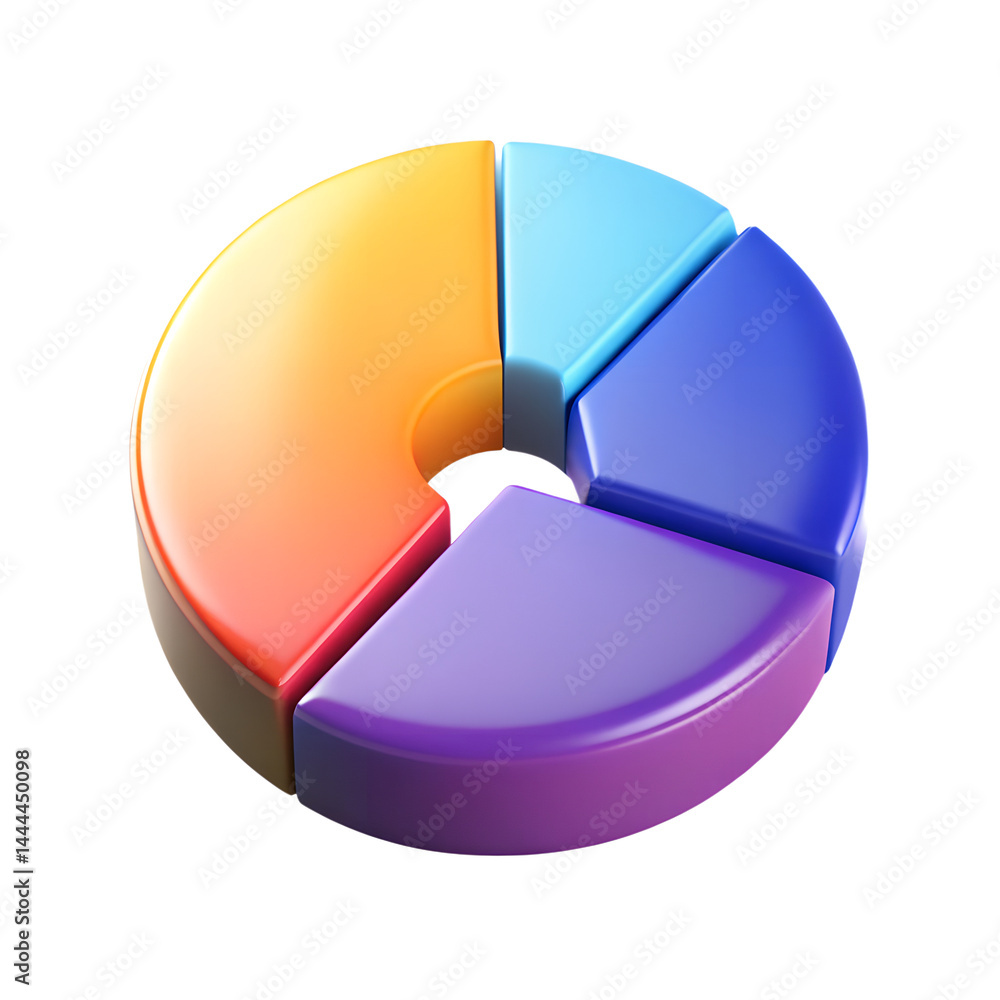 Poster 3d pie chart rendered on background representing data segments and market share visualization