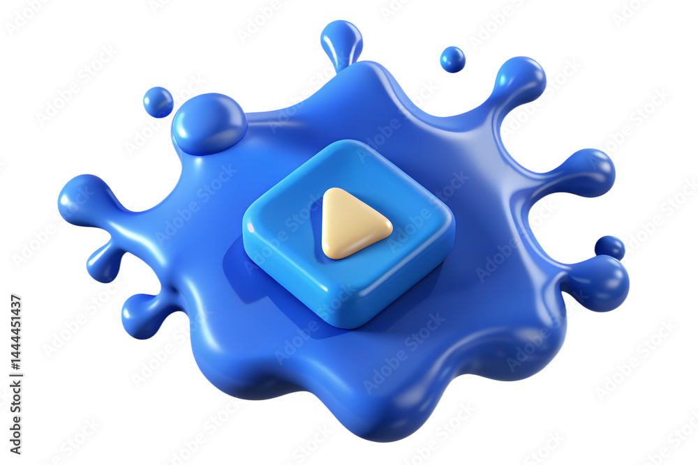 Poster 3d play button icon on blue splash background perfect for multimedia presentations and design projec
