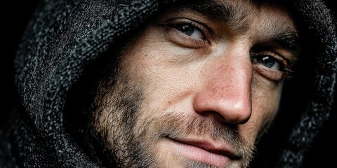 Confident Portrait of Unshaved Man in Hoodie