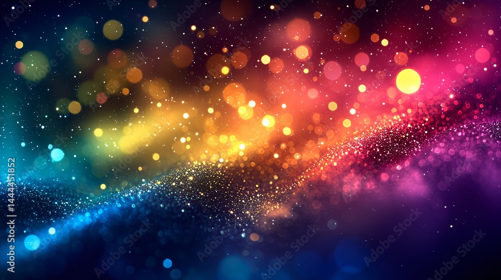 Poster dynamic colorful background laced with bright bokeh lights creating an energetic and joyful atmosphe