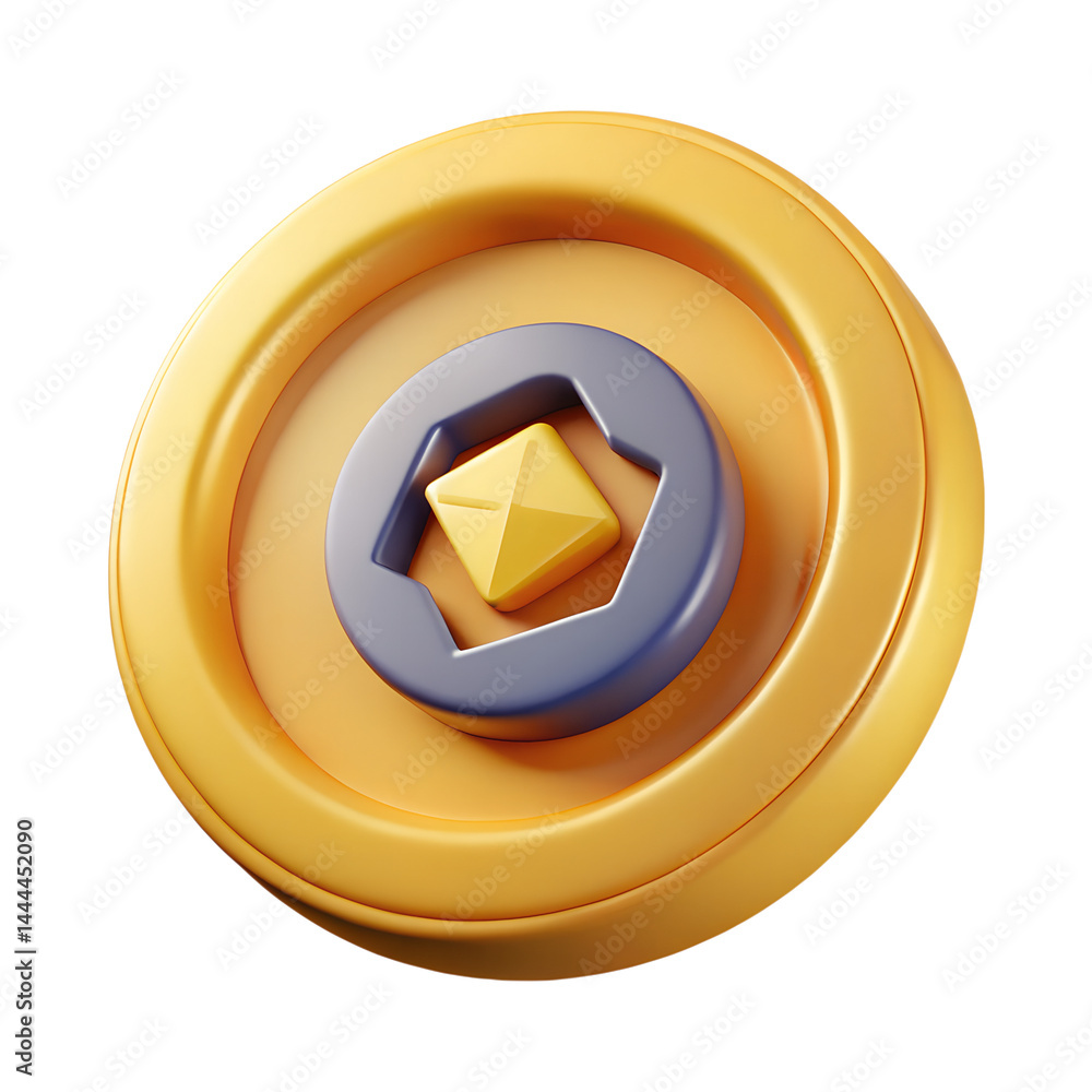 Poster 3d rendered cryptocurrency token design with a yellow cube on a background
